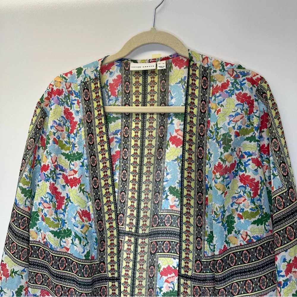 Susan Graver Open Front Kimono Duster Multi color floral size XL
